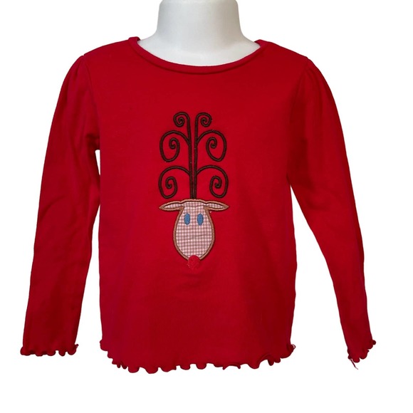 4T Handmade Rudolph Reindeer Red Brown Plaid Long Sleeve Tee Shirt Christmas - Picture 1 of 2